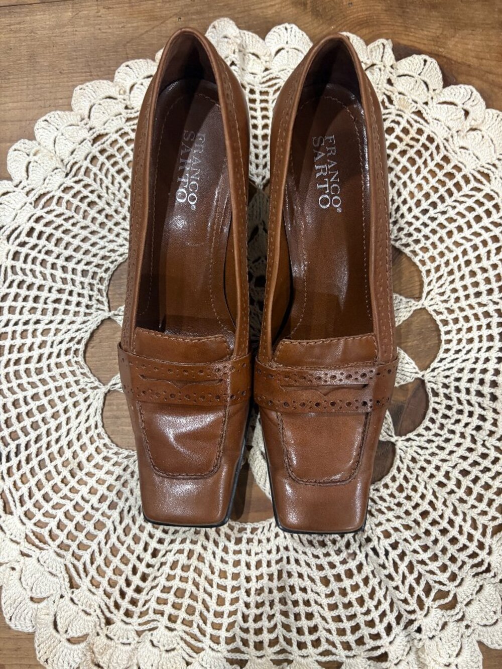 Franco Sarto leather loafer square toe pumps/heels, made in Brazil, size 8.5M